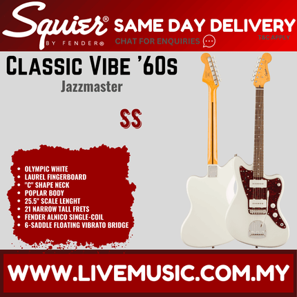 Squier Classic Vibe 60s Jazzmaster Electric Guitar, Laurel Fingerboard - Olympic White