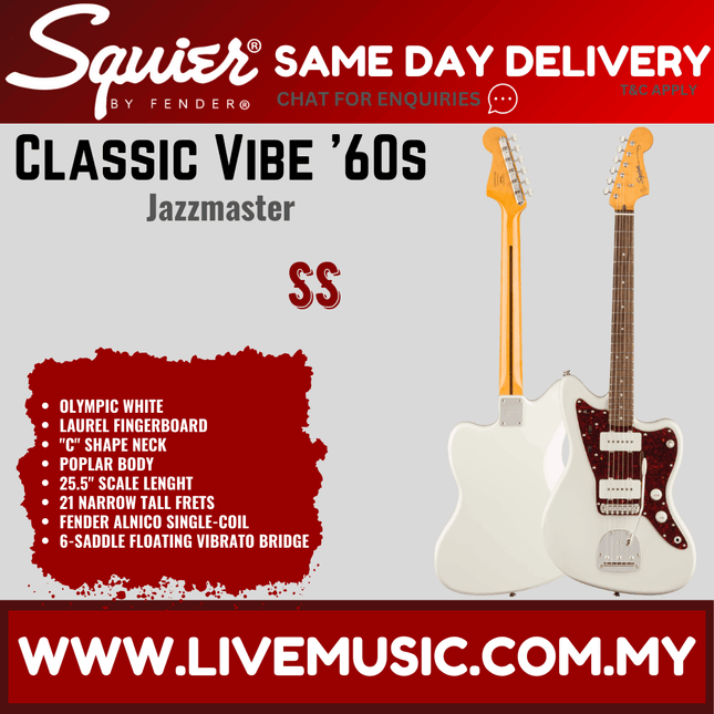 Squier Classic Vibe 60s Jazzmaster Electric Guitar, Laurel Fingerboard - Olympic White
