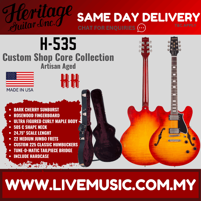 Heritage Custom Shop Core Collection H-535 Electric Guitar with Case, Artisan Aged-Dark Cherry Sunburst ( H535 H 535 )