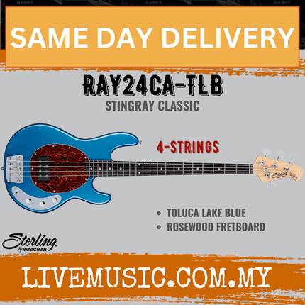 Sterling by Music Man RAY24CA StingRay Classic 4-String Electric Bass Guitar - Toluca Lake Blue (RAY-24CA/RAY 24CA)