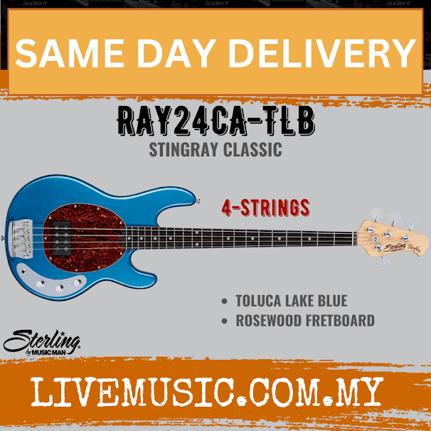 Sterling by Music Man RAY24CA StingRay Classic 4-String Electric Bass Guitar - Toluca Lake Blue (RAY-24CA/RAY 24CA)