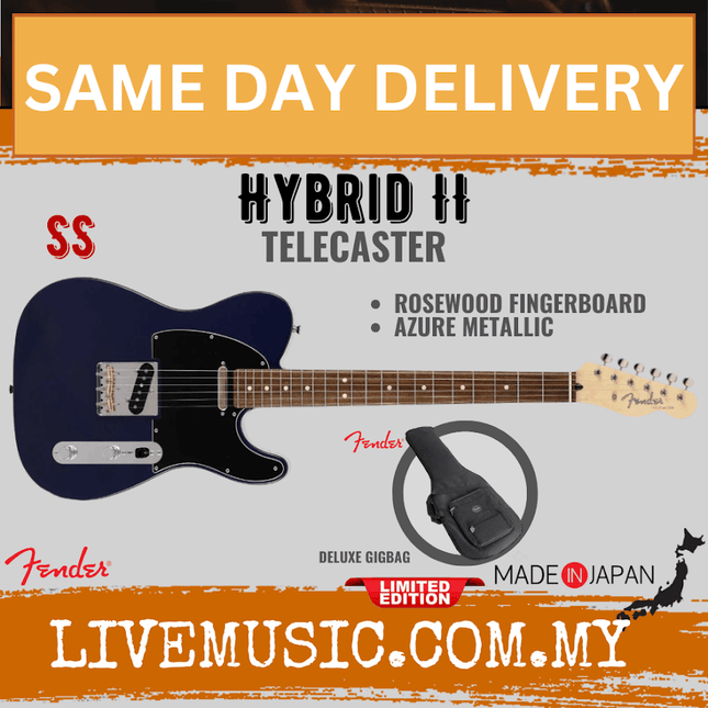 Fender Japan Hybrid II Telecaster Electric Guitar, RW Fretboard - Azure Metallic