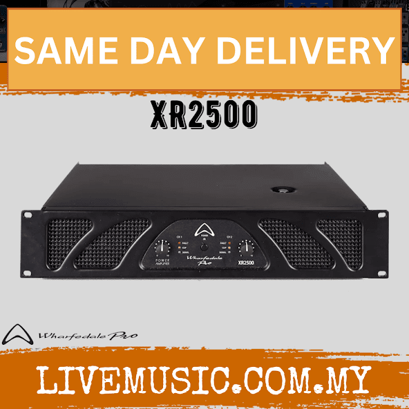 WHARFEDALE XR2500 2-channel amplifier, front panel with control knobs and mesh vents
