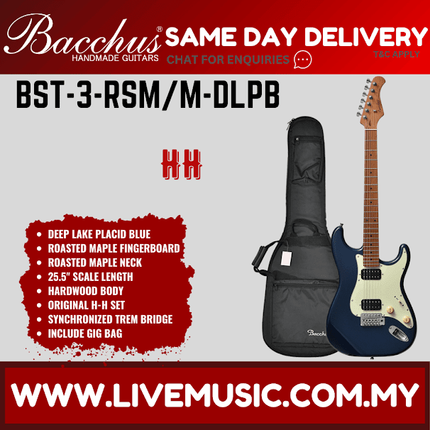 BACCHUS BST-3-RSM/M-DLPB UNIVERSE SERIES ROASTED MAPLE ELECTRIC GUITAR - DARK LAKE PLACID BLUE ( BST3 / BST3RSMM / BST 3 RSM M )