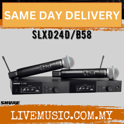 Shure SLXD24D/B58 Digital Wireless Dual Handheld Microphone System ( SLXD SLXD24D-B58 / SLXD24DB58 )