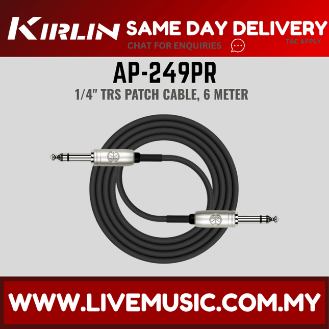 Kirlin AP-249PR 1/4 Inch TRS to TRS Plug Balance Stereo Audio Cable for Monitor Speaker or Interface - Black (AP 249PR/AP249PR)