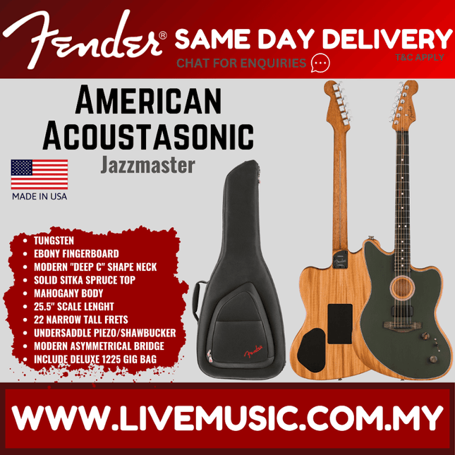American Acoustasonic Jazzmaster guitar with gig bag, ebony fretboard, black pickguard
