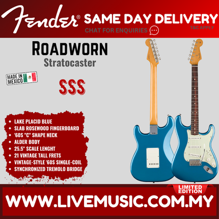 Fender Limited Edition Roadworn Stratocaster Electric Guitar, RW FB, Lake Placid Blue