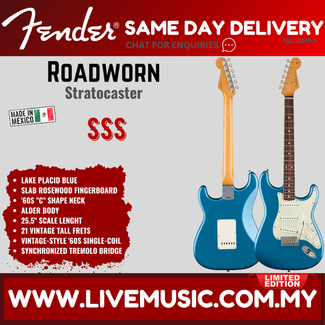 Lake Placid Blue roadworn Stratocaster electric guitar with SSS pickups and tremolo bridge