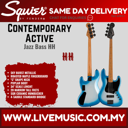 Squier Contemporary Active Jazz Bass HH Bass Guitar, Sky Burst Metallic