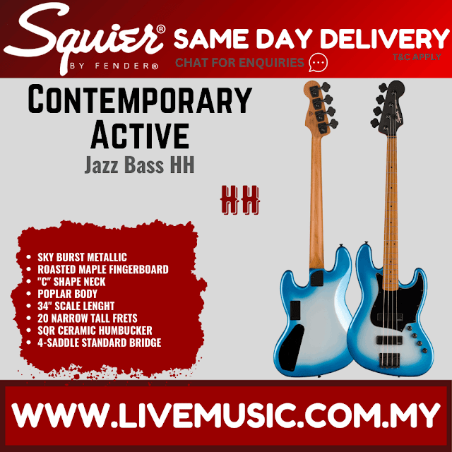 Squier Contemporary Active Jazz Bass HH Bass Guitar, Sky Burst Metallic