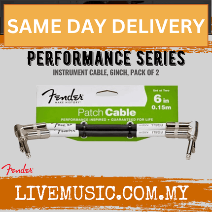 Fender Performance Series Instrument Cable, 6inch, Pack of 2