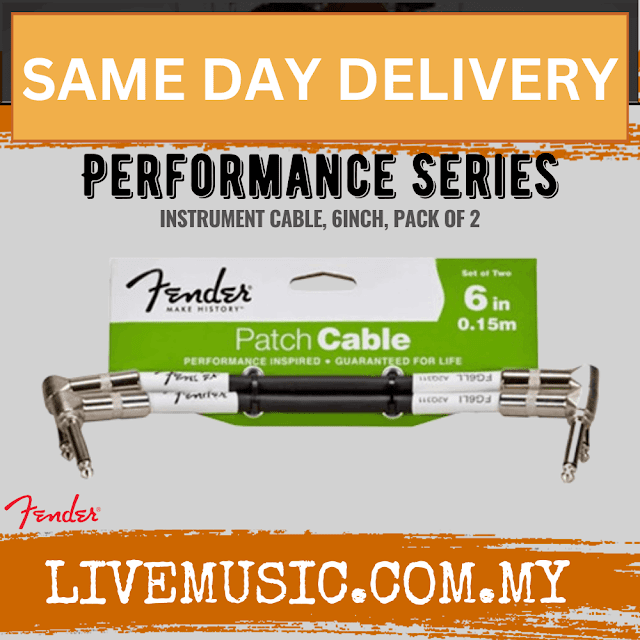 Fender Performance Series Instrument Cable, 6inch, Pack of 2