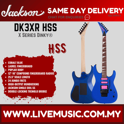 Jackson X Series Dinky DK3XR HSS Electric Guitar, Laurel FB, Cobalt Blue