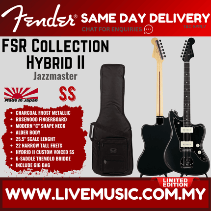 Fender FSR Collection Hybrid II Jazzmaster Electric Guitar, RW FB, Charcoal Frost Metallic