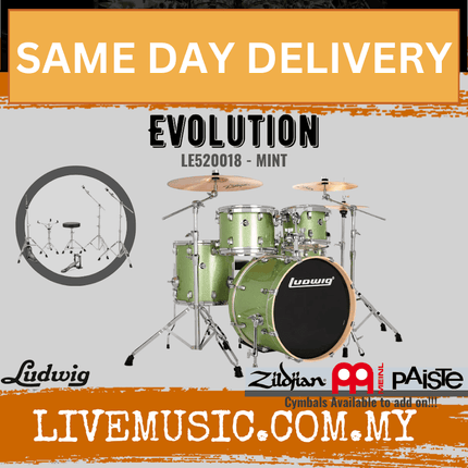 Ludwig LE520010 / LE520018 / LE520024 / LE520028 Evolution 5-Piece Drum Kit w/Hardware, Cherry /Copper / Mint / Platinum