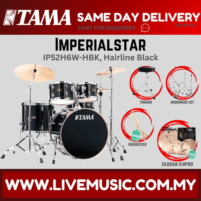 Imperial Star drum set with throne, hairline black finish and cymbals