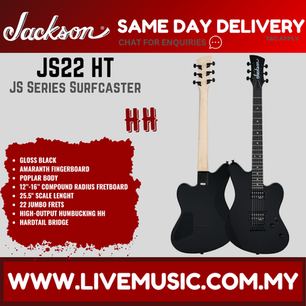 Jackson JS22 JS Series Surfcaster HT Electric Guitar, Gloss Black ( JS 22 / JS-22 )