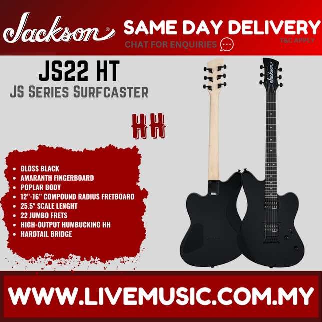 Jackson JS22 JS Series Surfcaster HT Electric Guitar, Gloss Black ( JS 22 / JS-22 )