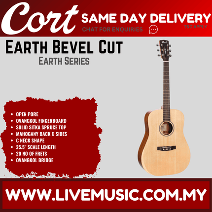 Cort Earth Bevel Cut - Acoustic Guitar with Gig Bag - Open Pore
