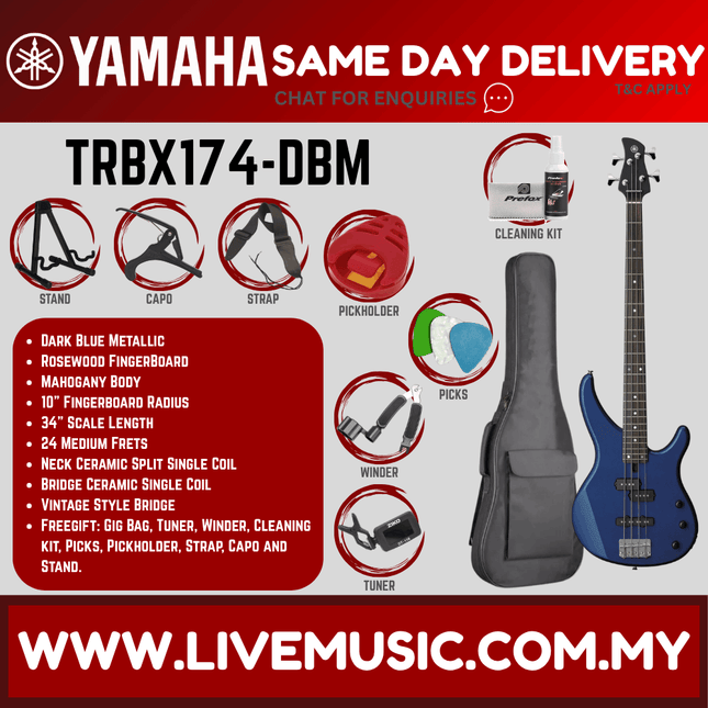 Yamaha TRBX174 4-string Electric Bass Guitar Package -  ( TRBX 174 / TRBX-174 )