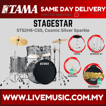 Tama Stagestar ST52H6 5-piece Drum Set With Drumsticks and Throne With KDZ141620 Cymbals Set