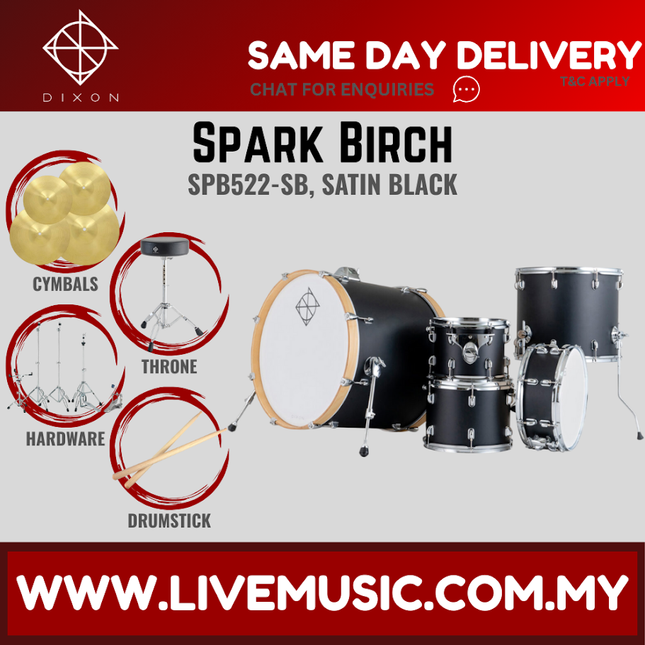 Dixon Spark Birch SPB522 5-Piece Drum Kit w/Hardware+3 Cymbals