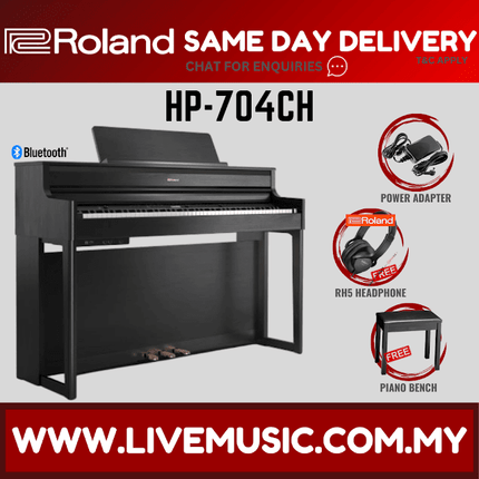 Roland HP704 88-keys Digital Piano with Bench, Stand, RH-5 Headphones, 3 Pedal, Note Stand and Adapter -Black ( HP-704 )