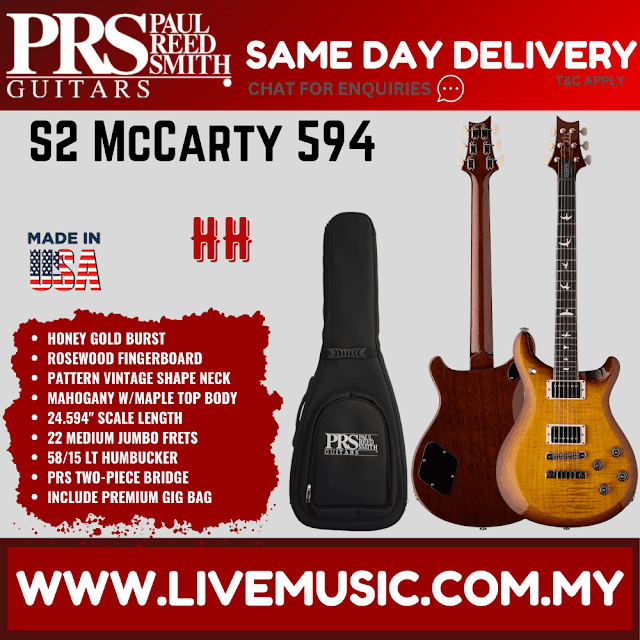 PRS S2 McCarty 594 Electric Guitar w/Bag, Lake Blue/Honey Gold Burst/Black Amber