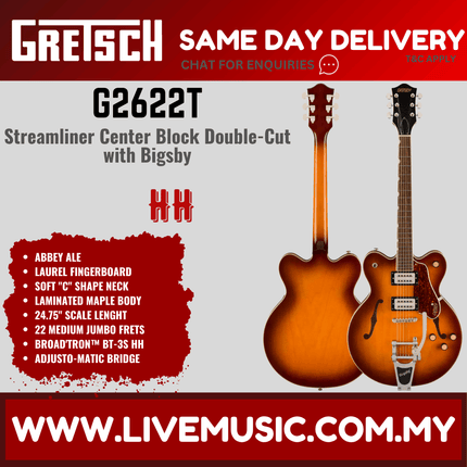 Gretsch G2622T Streamliner Center Block Double-Cut Electric Guitar, Abbey Ale