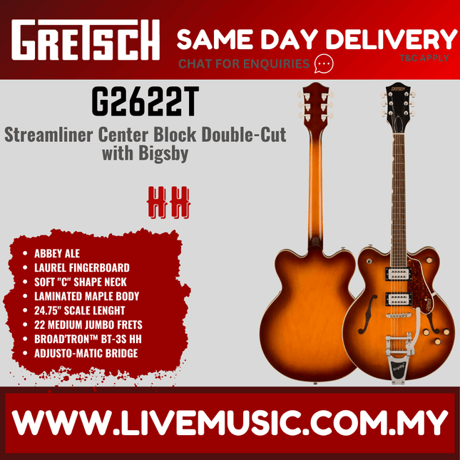 Gretsch G2622T Streamliner Center Block Double-Cut Electric Guitar, Abbey Ale