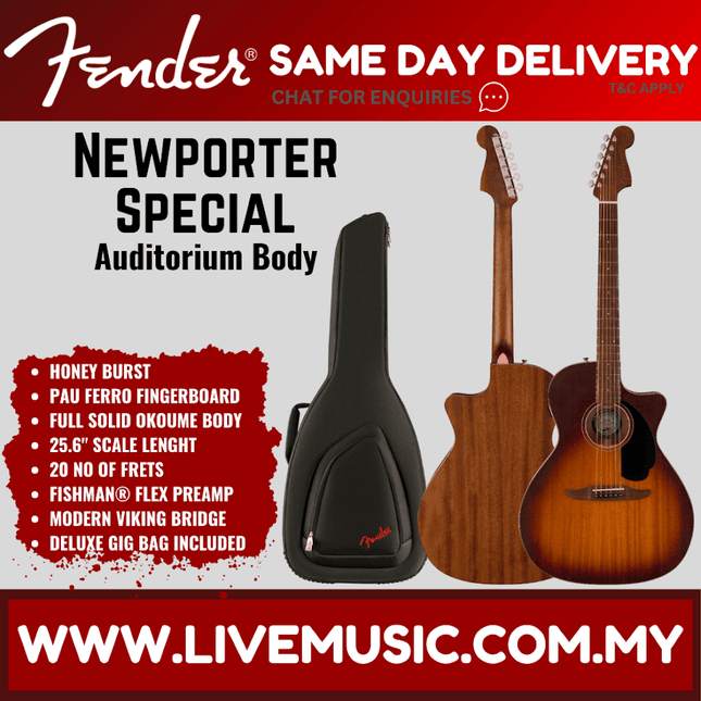 Honey sunburst acoustic guitar with padded black gig bag, mahogany body and sound hole