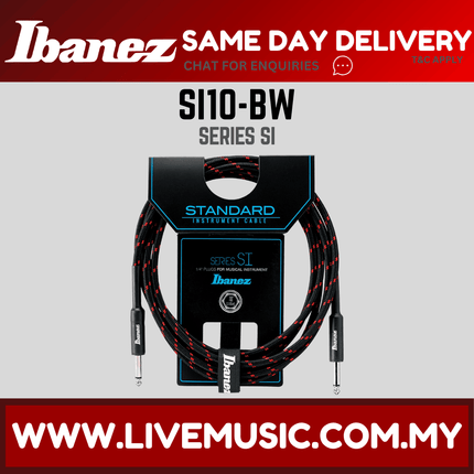 Ibanez SI10-BW Guitar Instrument Woven Cable - Black Red - 10ft ( SI10BW / SI10 BW )
