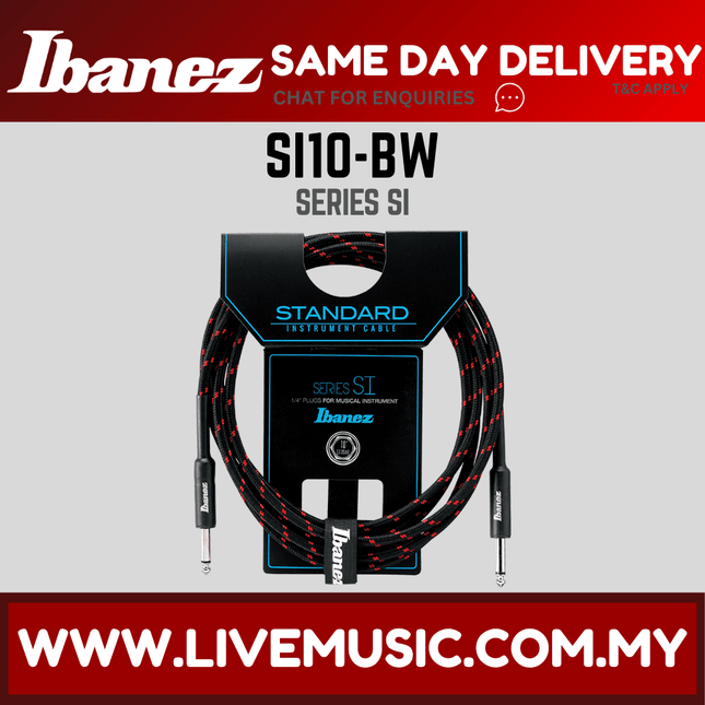 Ibanez SI10-BW Guitar Instrument Woven Cable - Black Red - 10ft ( SI10BW / SI10 BW )