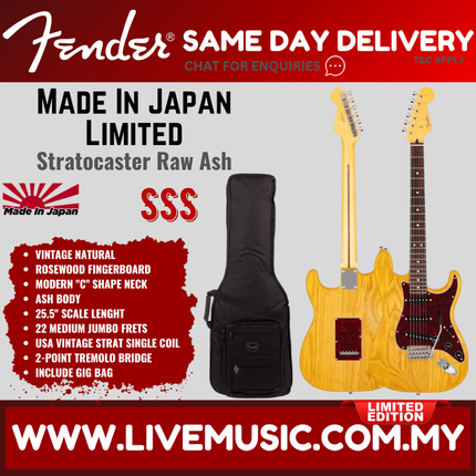 Fender MIJ Limited Stratocaster Electric Guitar, RW FB, Raw Ash Vintage Natural