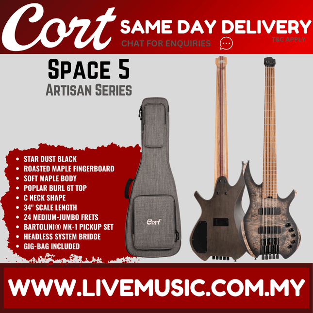 Cort Artisan Space 5 SDB 5-String Bass Guitar - Star Dust Black ( Space5 SDB / Space5SDB )