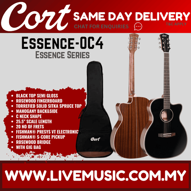 Cort Essence-OC4 Acoustic Electric Guitar w/ Gig Bag, Rosewood Fingerboard - Black Top Semi Gloss ( EssenceOC4 / Essence OC4 )