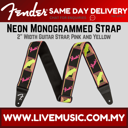 Fender Neon Monogram Guitar Strap, Yellow/Pink ( Neon-Monogram / NeonMonogram )