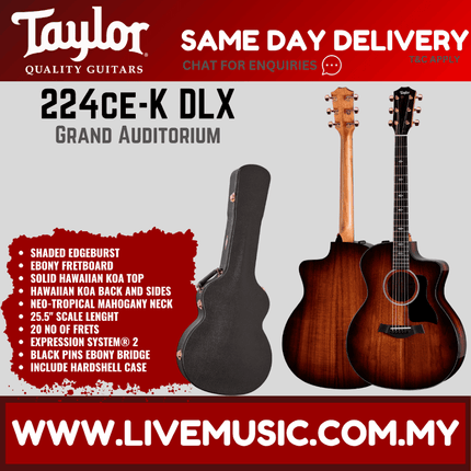Taylor 224ce-K All-Koa Deluxe Grand Auditorium Acoustic Guitar w/Case