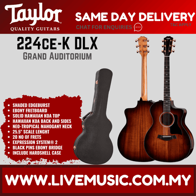 All-koa deluxe grand auditorium acoustic guitar with hard case, sunburst finish