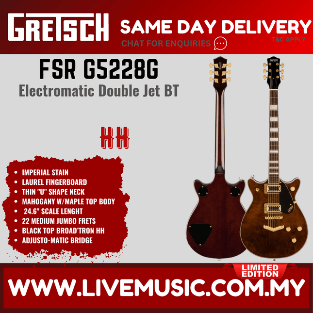 Gretsch FSR G5228G Electromatic Double Jet BT Electric Guitar - Imperial Stain