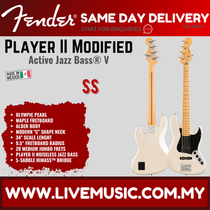 Fender Player II Modified Active Jazz Bass V Guitar, Maple FB, Olympic Pearl