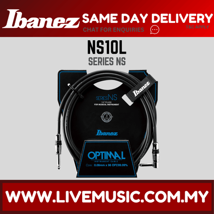 Ibanez NS10L Guitar Cable, 10ft Straight & Right Angle Plugs ( NS-10L / NS 10L )