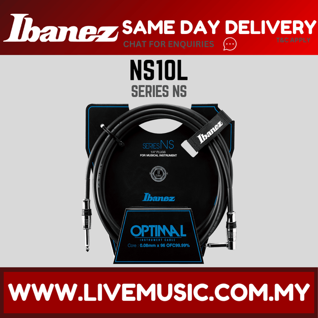 Ibanez NS10L Guitar Cable, 10ft Straight & Right Angle Plugs ( NS-10L / NS 10L )