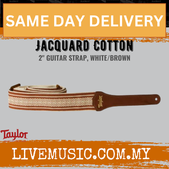 Taylor Jacquard Cotton 2Inch Guitar Strap, White/Brown