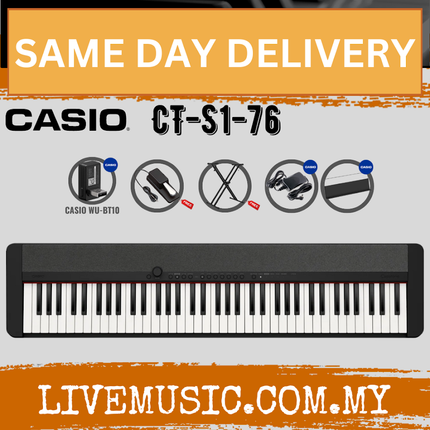 Casio CT-S1-76 76-key Portable Keyboard w/Keyboard Stand And WU-BT10 Wireless Bluetooth - Black ( CTS1 / CT S1 )
