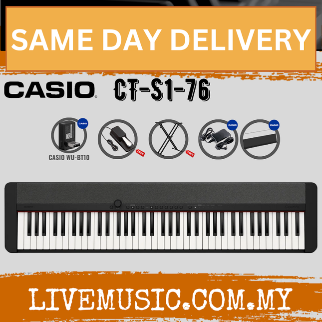 Casio CT-S1-76 76-key Portable Keyboard w/Keyboard Stand And WU-BT10 Wireless Bluetooth - Black ( CTS1 / CT S1 )
