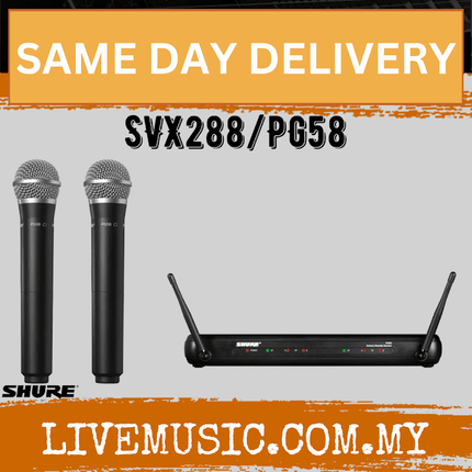 Shure SVX288/PG58 Dual Vocal Wireless System, SVX88 Dual Diversity Receiver & Dual PG58 Handheld Microphone with Free LPC-M Hard Case( SVX288-PG58 / SVX288PG58 )
