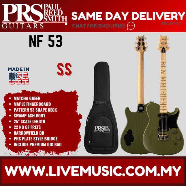 PRS NF 53 Satin Electric Guitar, Matcha Green / Frost Blue Metallic