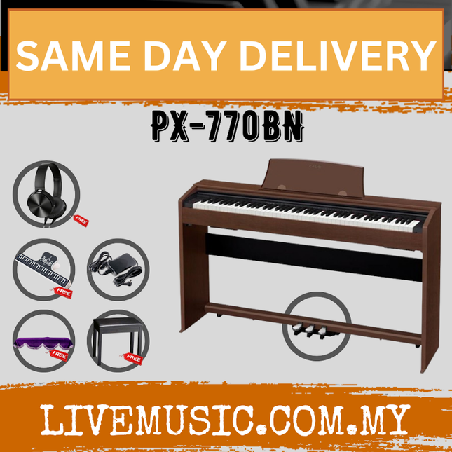 CASIO PX-770 88 Key Digital Piano with Bench, Headphone - Brown / Black / White (PX 770/PX770)